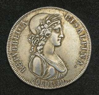 1801, Cisalpine Republic. Napoleonic Silver 30 Soldi Coin. R  
