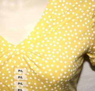 CHARTER CLUB Yellow Polka Dot V Neck Shirt Top Petite Size Large NWT 