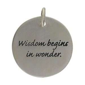 Inspirational Round WISDOM BEGINS IN WONDER Pendant in Sterling Silver 