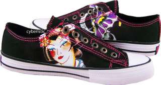 New Womens Ed Hardy Black Chaud Geisha Butterfly Shoes  