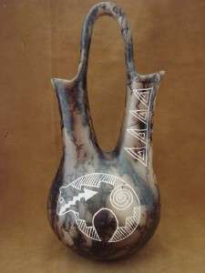 Acoma Indian Pottery Hand Etched Wedding Vase by Gary Yellow Corn 