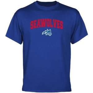  Stony Brook Seawolves Royal Blue Logo Arch T shirt Sports 