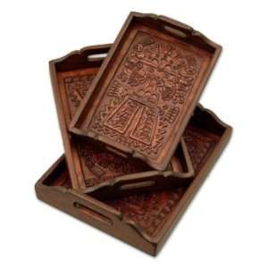  Cedar and leather trays, Solar Deity (set of 3)