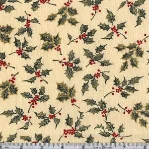   Christmas Holly Natural Fabric By The Yard Arts, Crafts & Sewing