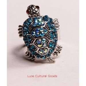  Luos Beautiful feng shui Turtle Sterling Silver Ring with Blue 