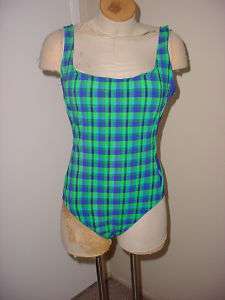 CHEROKEE BLUE & GREEN PLAID ONE PIECE SWIMSUIT SIZE XL  