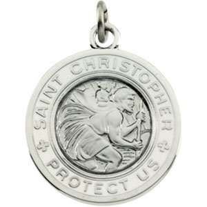  White Enamel St. Christopher Medal 19mm & Chain/Sterling 