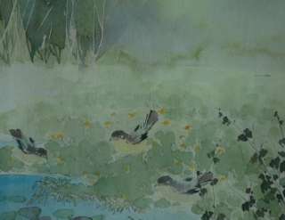 Original Watercolor Landscape Birds Signed C. F. Chiang  