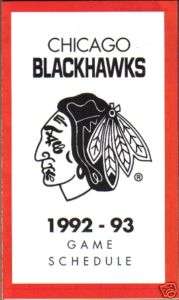 1992 93 Chicago Blackhawks Pocket Schedule Coca Cola  