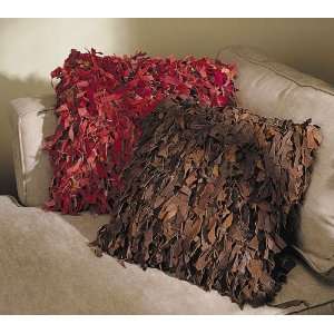  16in SHAGGY LEATHER PILLOW RED
