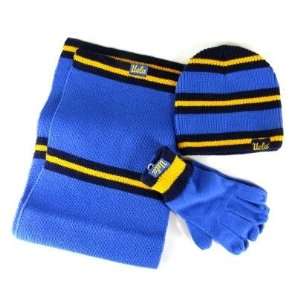 UCLA Bruins Scarf, Striped Beanie Hat and Gloves Matching Combo Set 