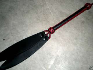   22 1/2 Red & Black LEATHER Quirt with Double Slapper, Black Slappers