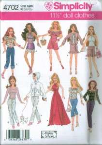 Simplicity 11 1/2 Barbie Fashion Doll Clothes Pattern  