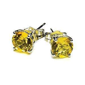  Round Cut Citrine Crystal Earrings (with White Gold 