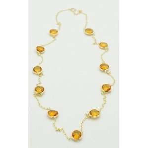  14K Yellow Gold Citrine Fancy Cut Gemstone Necklace 18 