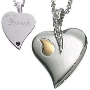   Silver Memorial Heart Engraved Pendant with Diamond Accent Jewelry