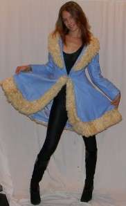 vtg 60 70s blue sheepskin fur leather princess jacket coat curly lamb 