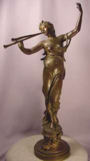 Antique Bronze Lady Muse des bois Signed E. Marioton 21.5  