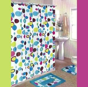 CIRCLES BATH SET 2 Bath Mat/Rugs+Fabric Shower Curtain+Fabric 