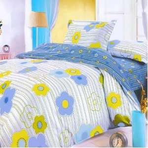 Blancho Bedding   [Blue Green Flowers] 100% Cotton 5PC Bed 
