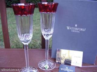 Waterford SIMPLY RED RUBY FLUTES CASED CRYSTAL NEW BOX  