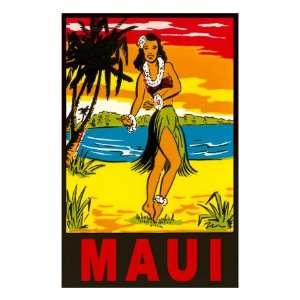 Maui, Hula Girl, Hawaii Giclee Poster Print, 24x32