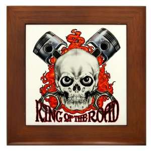 Framed Tile King of the Road Skull Flames and Pistons 