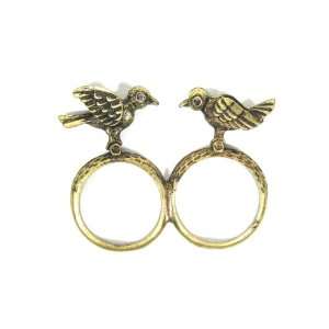 Kissing Love Birds Double Ring Size 6 Antique Canary Vintage Robins 