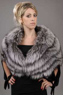 Brand New natural Silver Fox Fur shawl collar   MAILON FURS   One size 