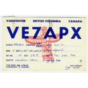   1957 QSL Vancouver British Columbia VE7APX Totem Pole 
