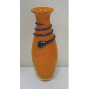  Orange & Cobalt Blue Modern Glass Vase