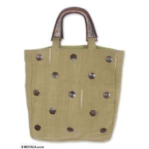  Cotton and coconut shell tote bag, Coconut Flowers 