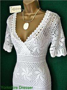 New Fabulous MONSOON White CLAUDIA CROCHET Knit DRESS  Size SMALL 