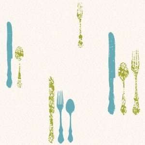  Silverware with Damask Teal Wallpaper in Bistro 750