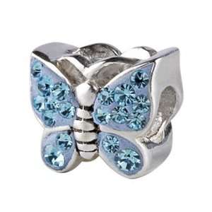Authentic Silverado 925 Sterling Silver Butterfly Bling Blue CZ Bead 
