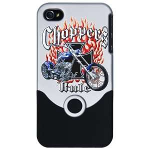 iPhone 4 or 4S Slider Case Silver Choppers Rule Flaming Motorcycle and 