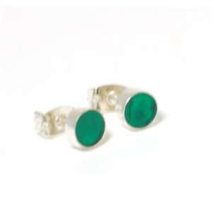   Silver Forest Green Paua Shell Round Stud Earrings Inferno Jewelry