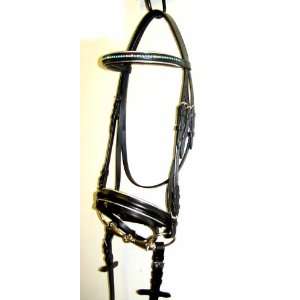  NEW Turquoise Rhinestone Silver Lined Black Show Bridle w 