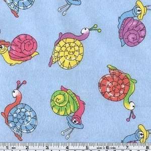  45 Wide Flannel Silly Snails Blue Fabric By The Yard 