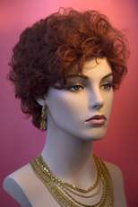 Red Short Human Hair Wavy Curly Wigs  