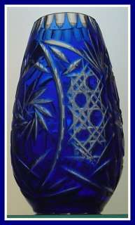 COBALT BLUE Vase CUT TO CLEAR CRYSTAL Egg Shaped GERMAN  
