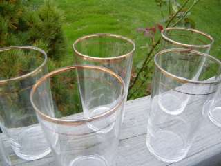 VINTAGE GOLD RIM BAND RING 4 5/8 TALL 12 oz WATER ICED TEA GLASS 