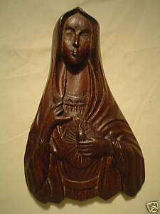 VINTAGE CARVED WOOD WALL HANGING MARY SACRED HEART  