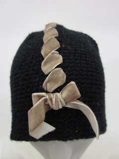 COLD AS ICE Black Knit Tie Front Beanie Hat OS  