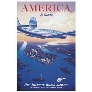  Vintage America Clipper Pan Am Airline Airplane Travel Art 