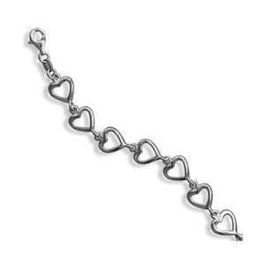    925 Sterling Silver 7 Cut Out Heart Link Bracelet Jewelry