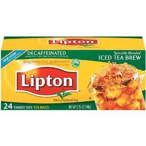 Lipton Naturally Decaffeinated Iced Tea ,Family Size Tea Bags, 24 