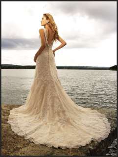 Elegant Strapless Mermaid Chapel train Wedding Dress Bridal Gown Size 