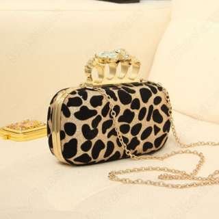   Leopard Ring Shoulder Clutch Evening Bag Handbag Sequin Metal Chain