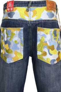 100% Auth. Kanji Premium Denim Jeans Yellow Camo Design  